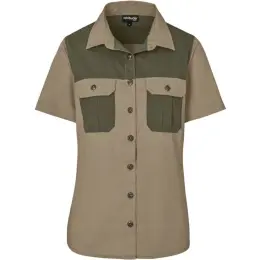 Ladies Short Sleeve Serengeti 2-Tone Bush Shirt Stone Military Green Front